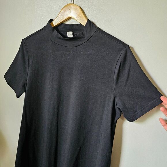 EUC BLACK MINIMALIST MOCK NECK A LINE COTTON BLEND SHIRT DRESS SIZE L - Picture 8 of 13